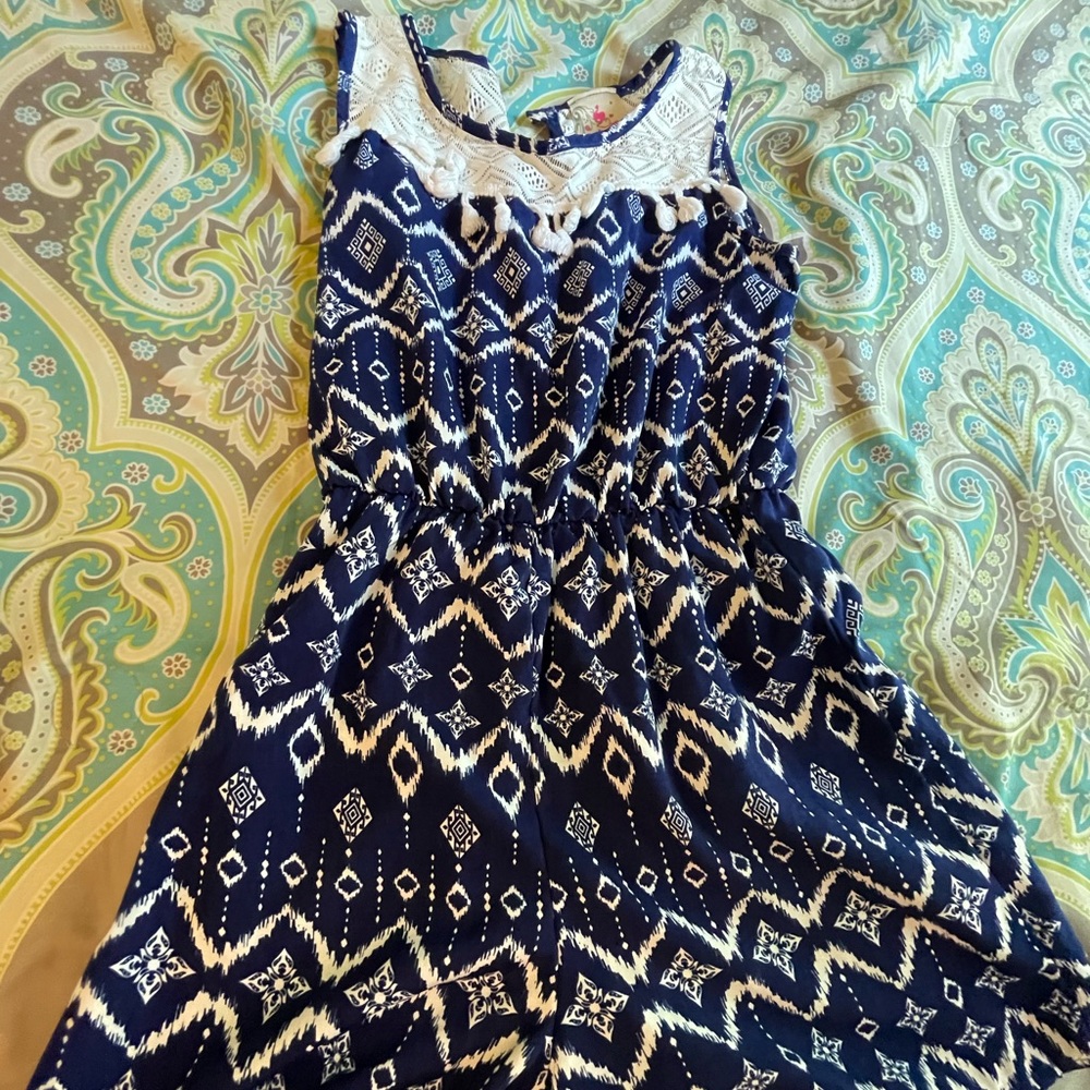 Girls blue and white shorts romper